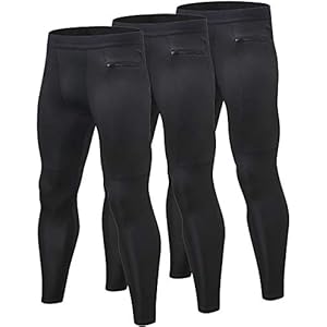 Yuerlian Mens Compression Leggings Cool Dry Sport Pants Running Gym Tights with Zip Pockets