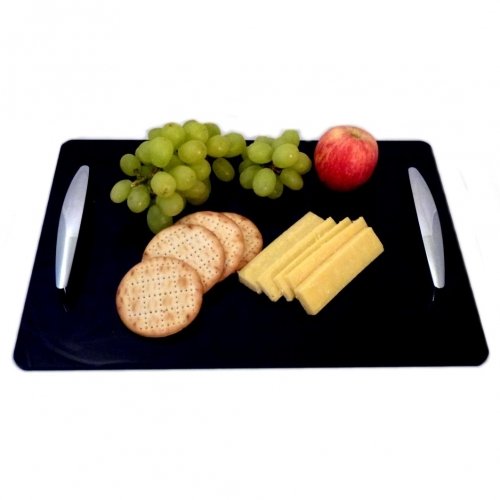 Super Cool Creations Black Acrylic Serving Tray with Chrome Handles 35cm x 25cm 5mm
