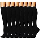 ACTINPUT 8 Pairs Compression Socks Women & Men -Best Medical,Nursing,Travel & Flight Socks-Running & Fitnessï¼ŒPregnancy-15-20mmHg (L/XL, Black)