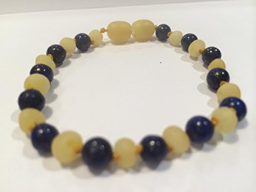 ADHD Raw Milk Unpolished Baltic Amber Bracelet 8 Inch with Lapis Lazuli for Adults or big kids 8