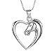 Girl Palace Horse in Heart Shaped Love Fancy Animal Pendant Necklace Gift for Women Men