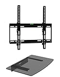 Mount Plus 322STEDV Ultra Low Profile LCD LED Plasma TV Tilt Wall Mount with One Glass Shelf of Cable Box DVD Player Stereo Components for Most 26