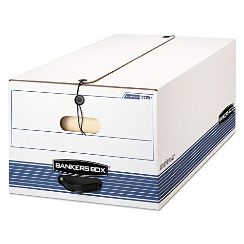 BANKERSBOX 705 Stor/File Storage Box, Button Tie, Legal, White/Blue, 12/Carton