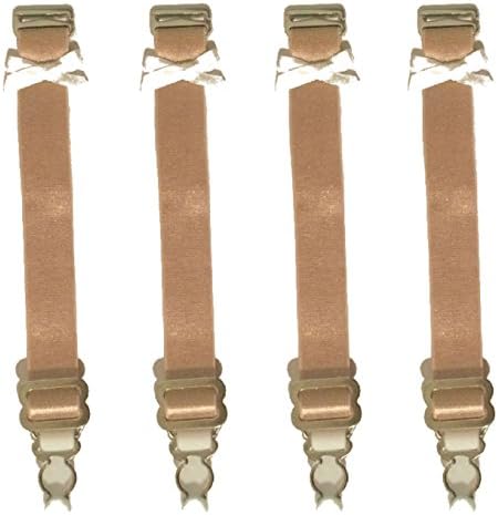 Women's (5"-7.5'') Set of Replacement Garter Straps for Stockings, Metal Clips (Beige w/White Bows Set of 4)