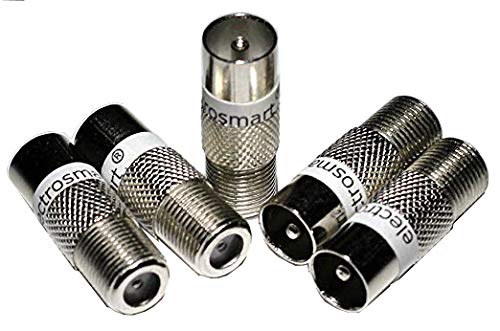 electrosmart Pack of 5 F Socket Female to Male Coax Plug Adaptors - F Female Connector to RF Coax Aerial Male Convertor