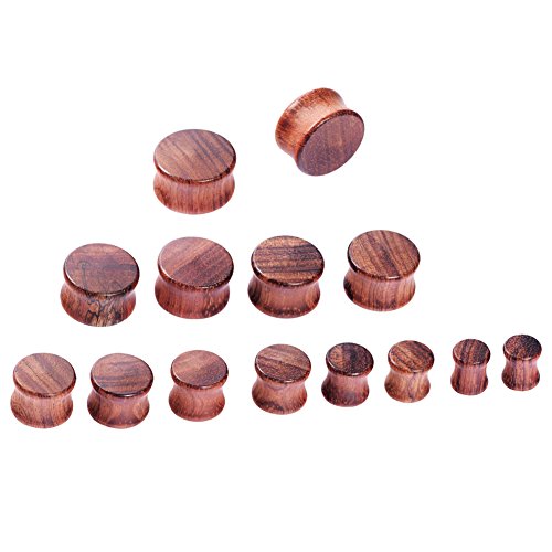 Longbeauty 2Pair Vintage Brown Natural Wood Double Flared Hollow+Saddle Tunnels Ear Plugs Stretcher Gauges 20MM=3/4" - Thumbnail 4