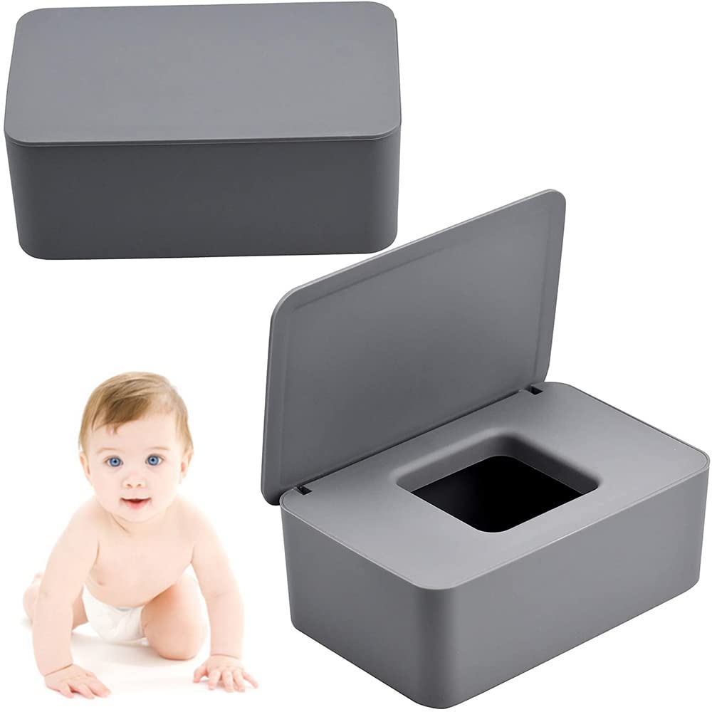 ZDQC Pack of 2 Wet Wipe Box, Wet Wipes Dispenser Box, Toilet Paper Box with Lid, Napkin Box, Baby Wipes Box, Tissue Box, Napkin Box with Lid (Grey)