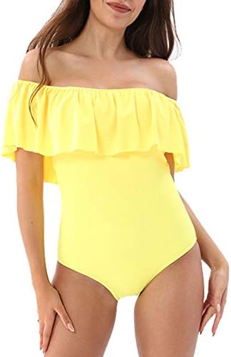 yellow off the shoulder one piece swimsuit