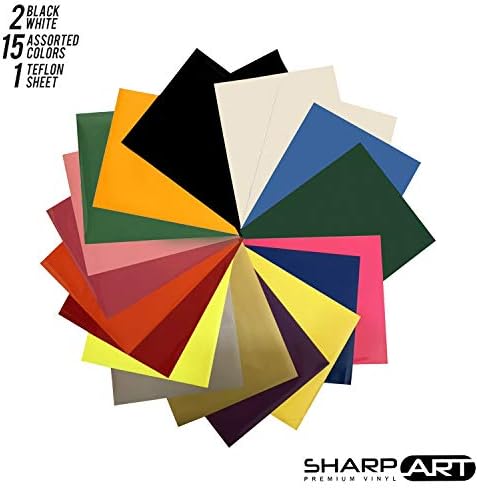 HTV Heat Transfer Vinyl Bundle 12” x 10” Sheets for Cricut and Silhouette in 15 Vivid Colors, with Teflon Sheet (20 Piece Set)