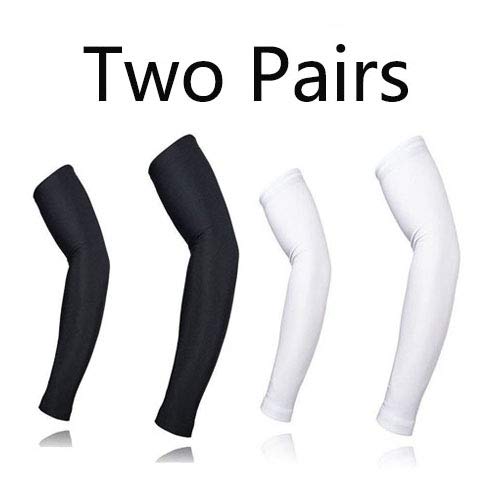 Xhwykzz UV Protection Cooling Arm Sleeves - UPF 50 Long Sun Sleeves for Men & Women. Perfect for Cycling, Driving, Running, Basketball, Football & Outdoor Activities. Performance Stretch & Moisture Wicking (Black + White 4/Pack)
