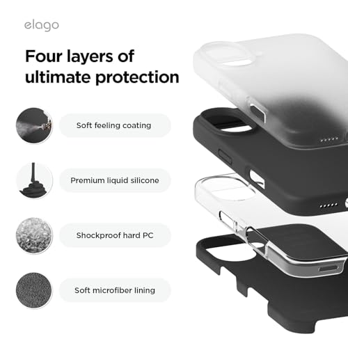 elago Cover Compatible with iPhone 16 - Premium Liquid Silicone Case, Full Protection, Shockproof, Slim, Anti-Scratch Microfiber Lining (Black)