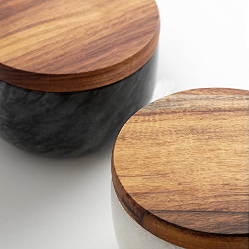 jalz jalz Marble Salt and Pepper Bowls Salt Box Salt Cellar Set Wood