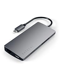 Satechi   Adaptador multipuerto de aluminio V2 4K HDMI (30 Hz), Gigabit Ethernet, USB C Pass Through, lector de tarjetas SD Micro USB, 3.0 para MacBook Pro 2016 2017 2018, MacBook Pro 2015 2016 2017 y mucho más, Gris espacial