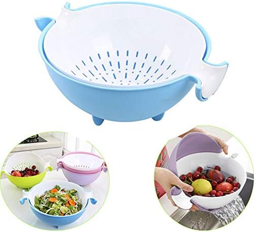 Fancart 2 in 1 Kitchen Strainer/Colander Bowl Sets, Plastic Washing Bowl and Strainer, Detachable Colanders Strainers Set, Space Saver for Fruits Vegetable Cleaning Washing Mixing