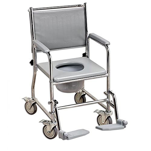 CARELINE Toilettenrollstuhl Mobil, Sitzbreite 43 cm, Gesamtbreite 55 cm, maximale Belastbarkeit 190 kg, Polster Schwarz