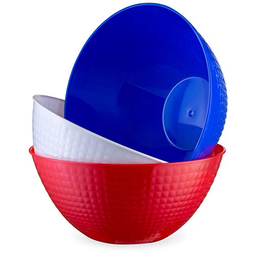Set of 3 Plastic Serving Bowls, Party Snack Salad Bowl, 80Ounce, Red