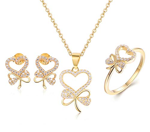Collier Aixyu en Argent 925/1000，Flora Pendent Coeur Papillon avec Oxyde de Zirconium Rond Coeur Infini Amour Symbol Ensemble pour Toujours,Anniversaire, Mariage, Noël Cadeau Bijoux pendentif (Gold)