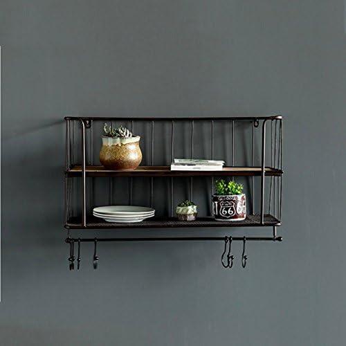 JILAN HOME adornment- Home Pendant Club Village Double-Layer Nostalgic Iron Craft Coffee Shop Hook Cup Holder Wall-Mounted Restaurant Bar Hanging Mural Decorative Shelf Welcome