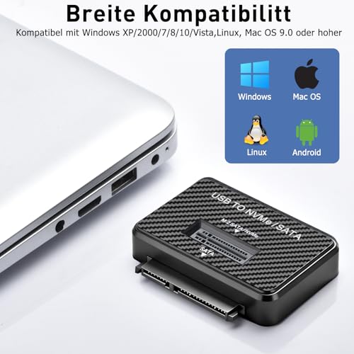 M.2 NVMe and SATA Hard Drive Docking Station Supports 2.5 Inch HDD/SSD, 10Gbps NVMe USB Adapter for M-Key B+M Key, USB 3.2 Gen2 Dual Protocol M2 SSD Enclosure for 2230 2242 2260 2280 SSD