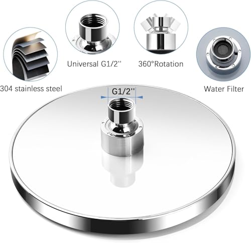 AiQInu Round Shower Head, 24.5 cm, Anti-Limescale Shower Head, Round High Pressure Shower Head in Stainless Steel 304, High Pressure Rain Shower Head