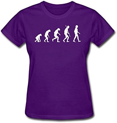 Ladies Evolution of Human Tee Shirts Round Collar Short Sleeved Flowshirt Purple S