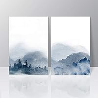2 Panel Canvas Wall Art Watercolor Painting Canvas Prints Home Artwork Decoration for Living Room,Bedroom - 16