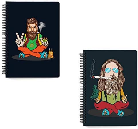 MOTIVATE BOX India, Stay high Beard man and Smoking beard hippie designed 2 printed a5 sized spiral notebooks(72 pages)