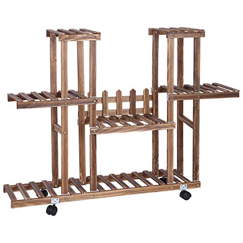 Iuhan Wooden Plant Stand Rolling Garden Cart Plants Flower Display Racks Holder Ladder with 4 Tier Garden Decoration Display 4 Layers Planter Rack Shelf Organizer for Indoor Outdoor - Thumbnail 5