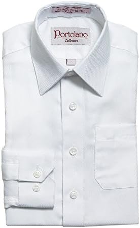 PORTOLANO Boys Long Sleeve Dobby Dress Shirt 5 White