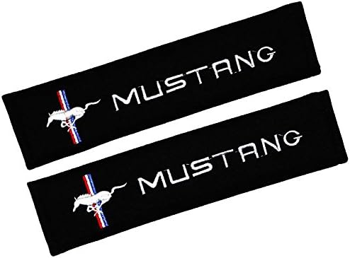 misshaoyunperfect Mustang Cars Embroidered Badge Comfortable Seat Belt Shoulder Pad Cover Velcro Opening Jinbu 1 Pair