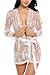 Avidlove Women's Lace Kimono Sexy Nightgown Transparent Mesh lingerie,White,Small