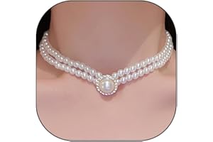 GIGB PBDK Rhinestone Multi-Layer Round Pearl Necklace for Women Boho Style Pearl Necklace 2 Layer Exquisite Pendant Pearl Necklace Prom Party Beach