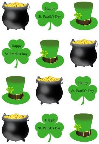 PRE-CUT HAPPY ST. PATRICK'S DAY EDIBLE RICE/WAFER PAPER CUP CAKE TOPPERS PARTY DECORATION