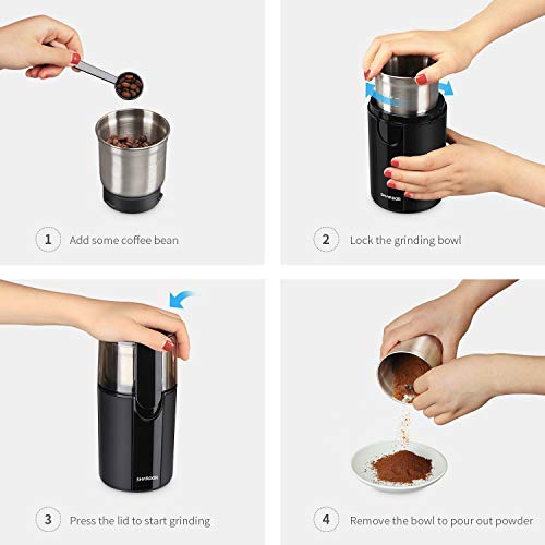 SHARDOR Electric Coffee Grinder Electric Coffee Blade Grinders with Removable Stainless Steel Bowl Black