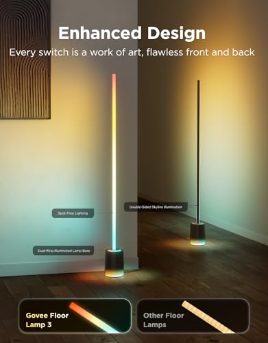 Govee Floor Lamp 3 with Luminblend+ Technology, Dimmbar RGBWWIC 2100lm Standing Lamp, Work with Matter,1000-10000K Modern Floor Lamp for Living Room, Bedroom, Corner Lamp with Dynamic Scenes