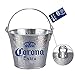 Corona Beer Brand Themed Galvanized Steel Ice Bucket, Silver and Blue, One Size