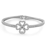 Qianse Four leaf Clover Zirconia Bangle Bracelet Wedding Jewelry for Women, christmas gifts birthday gifts for women anniversary gifts for her gifts for mom daughter grandma best friend