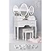 White 3-Piece Wood Make-Up 3 Mirror Vanity Dresser Table and Stool Set with 7 Drawers
