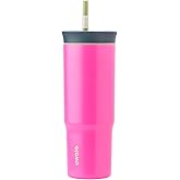 Owala Stainless Steel Triple Layer Insulated Travel Tumbler with Spill Resistant Lid and Straw, BPA Free, 24 oz, Brown/Pink (Watermelon Breeze)