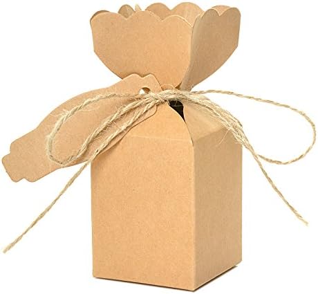 Vsolucky 50pcs Wedding Favors Candy Boxes Vase Style Rustic Kraft Brown Square Cardboard Jewelry Gifts Box for Vintage Bridal Shower Party Birthday Baby Shower Decoration