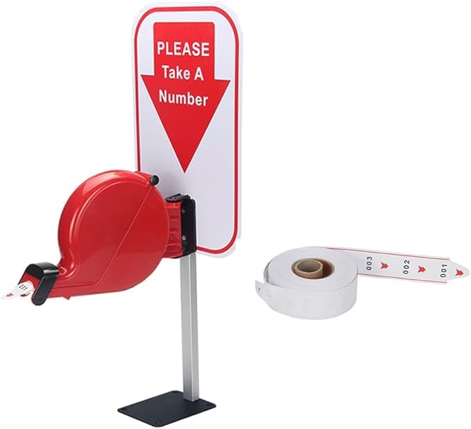CYSSJF Take-A-Number Ticket Machine (with Stand) | Queue Management | for Deli-Counter/Supermarket/Café/Restaurant/Clinic | 1x Waiting Tickets Dispenser (Red)+1x Number Roll (3-Digit: 000-999)