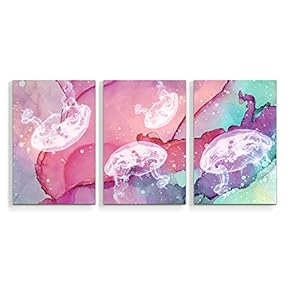 Wall26-3 Panel Canvas Wall Art- Sea Animal Jellyfish -Giclee Painting Wall Bedroom Living Room Home Decoration - 16"x24" x 3 Panels