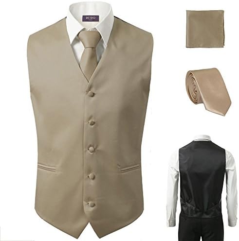 3 Pcs Vest + Tie + Hankie Men's Fashion Formal Dress Suit Slim Tuxedo Waistcoat Coat