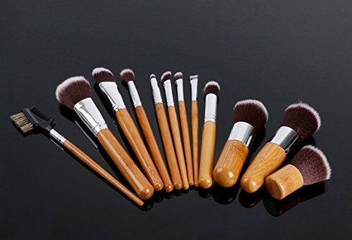 DragonPad 11 pcs Wood Handle Makeup Cosmetic Eyeshadow Foundation Concealer Brush Set Pouch