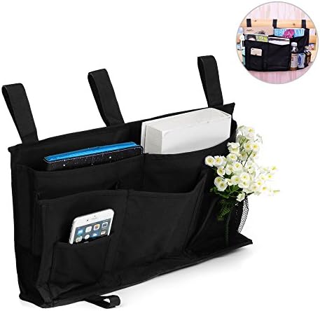 Bedside Caddy Organizer Storage - Hanging Organizer Bags with 8 Pockets for Headboards Bed Rails Dorm Rooms Bunk Beds Hospital Beds - Black