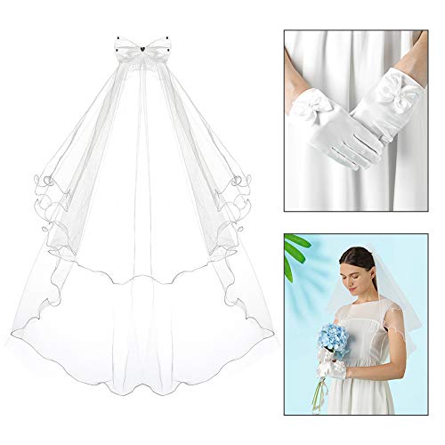 BKpearl Flower Girl Veils, Children's Wedding Veil First Communion Veils and Gloves for Girl(style 1 white)