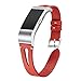 bayite Leather Bands Compatible with Fitbit Charge 2, Replacement Genuine Wristband Straps Women Men, Red Small
