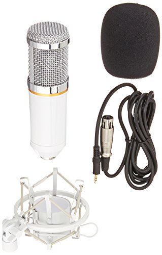 DragonPad USA Pro Condenser Sound Recording Microphone + Mic Shock Mount Bundle for radio broadcasting studio, voice-over sound studio, Recording, Bands and More (White)