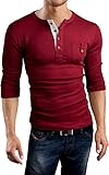 Grin&Bear Slim Fit 3/4 Sleeve Henley Shirt T-Shirt, burgundy, XXL, BH108