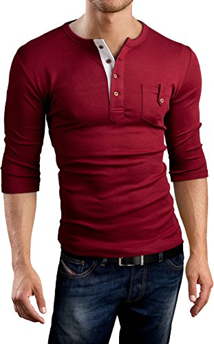 Grin&Bear Slim Fit 3/4 Sleeve Henley Shirt T-Shirt, burgundy, XXL, BH108